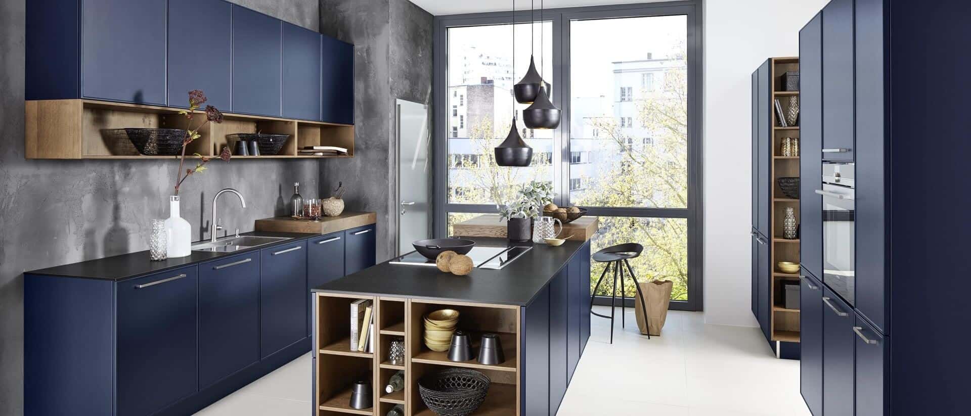 Zweizeilige Inselküche Nolte Blau